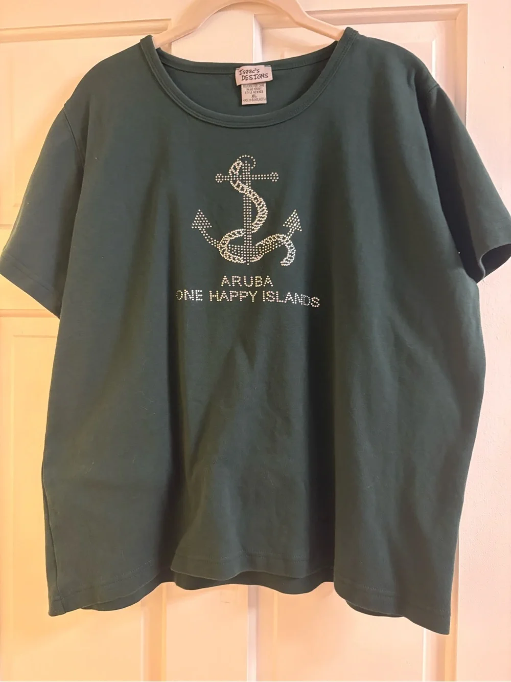 Aruba One Happy Islands Rhinestone Anchor Tee - Green